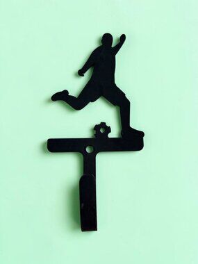 Wrought Iron Soccer Player Wall Hook Small 3.5" (Made in USA)